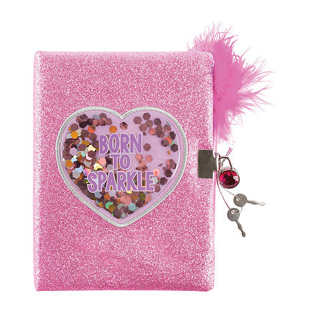 Three Cheers For Girls Born To Sparkle Glitter Locking Journal With Matching Pom Pen, One Size, Multiple Colors