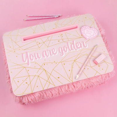 Three Cheers For Girls Pink & Gold Deluxe Fur Kids Lap Desk
