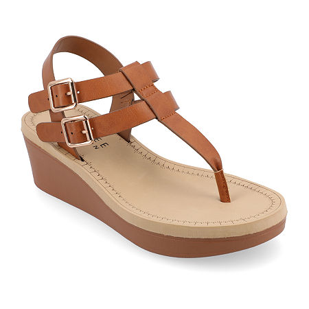 Journee Collection Womens Bianca Wedge Sandals, 11 Medium, Brown