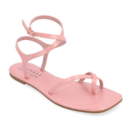 Journee Collection Womens Charra Ankle Strap Flat Sandals, 8 Medium, Pink