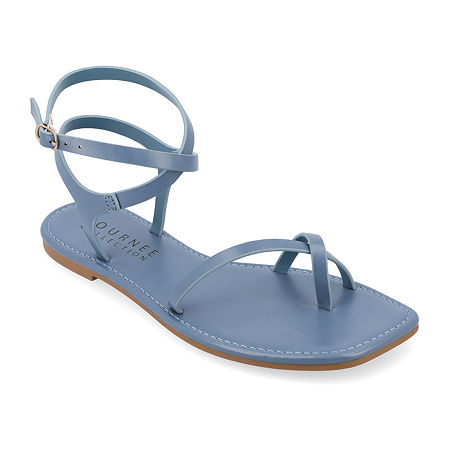 Journee Collection Womens Charra Ankle Strap Flat Sandals, 9 Medium, Blue
