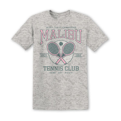 Juniors Malibu Tennis Club Boyfriend Tee Womens Crew Neck Short Sleeve Graphic T-Shirt
