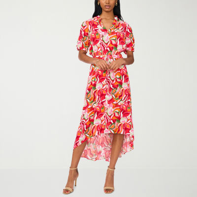 MSK Short Sleeve Floral Hi-Lo Maxi Dress