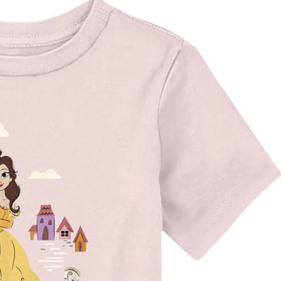 Disney Collection Toddler Girls Crew Neck Short Sleeve Beauty and the Beast Graphic T-Shirt