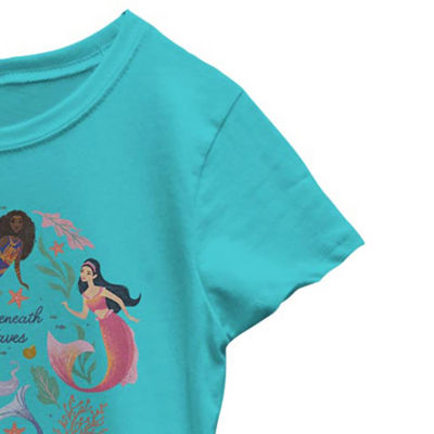 Disney Collection Little & Big Girls Crew Neck Short Sleeve Ariel The Mermaid Graphic T-Shirt