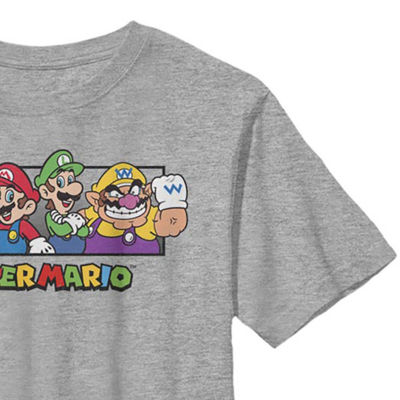 Little & Big Kid Boys Crew Neck Short Sleeve Slim Fit Super Mario Graphic T-Shirt