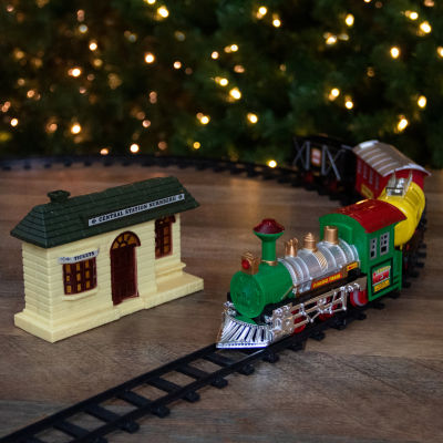 Northlight 18-Piece Black And Green Battery Operated Animated Classic Model Train Set Christmas Tabletop Decor