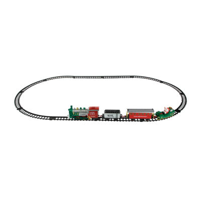 Northlight 16 Pc Silver And Red Battery Operated Lighted And Animated Holiday Train Set With Sound Christmas Tabletop Decor