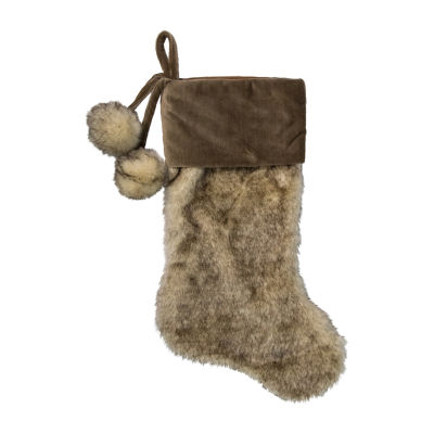 Northlight 20.5-Inch Brown  With Corduroy Cuff And Pom Poms Christmas Stocking