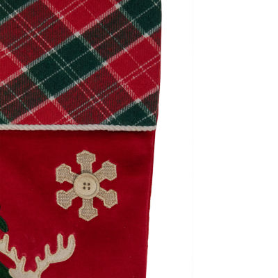Northlight 20.5-Inch Red And Green Plaid With A Pine Tree And Moose Christmas Stocking