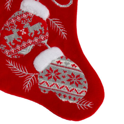 Northlight 20.5-Inch Red And White Winter Mittens Embroidered Christmas Stocking