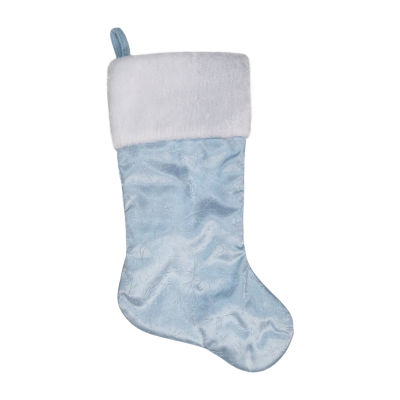 Northlight 20.5-Inch Blue And White Sheer Organza  With Faux Fur Cuff Christmas Stocking