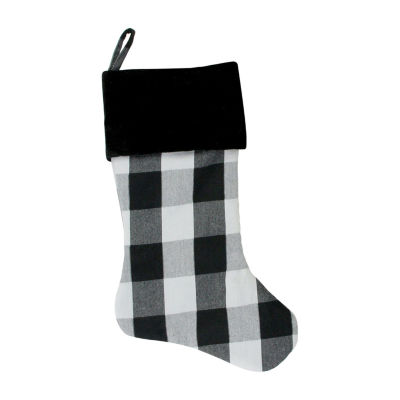 Northlight 20in White And Black Buffalo Plaid  With Velvet Cuff Christmas Stocking