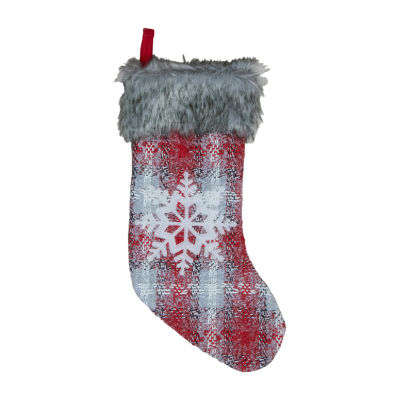 Northlight 18-Inch Red And White Plaid Faux Fur  With Snowflake Christmas Stocking