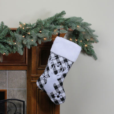 Northlight 20.5in Black And White Plaid Rustic Reindeer Snowflake Christmas Stocking