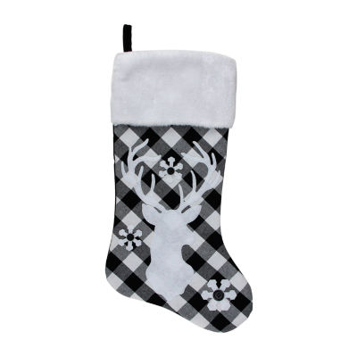 Northlight 20.5in Black And White Plaid Rustic Reindeer Snowflake Christmas Stocking