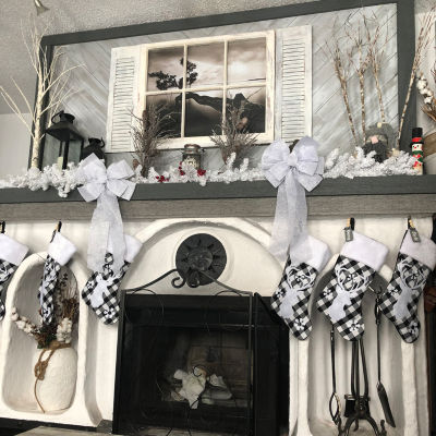 Northlight 20.5in Black And White Plaid Rustic Reindeer Snowflake Christmas Stocking