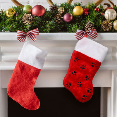 Northlight 14in Red With Black Paw Prints And White Cuff Christmas Stocking