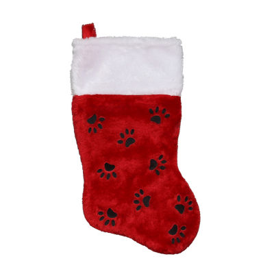 Northlight 14in Red With Black Paw Prints And White Cuff Christmas Stocking