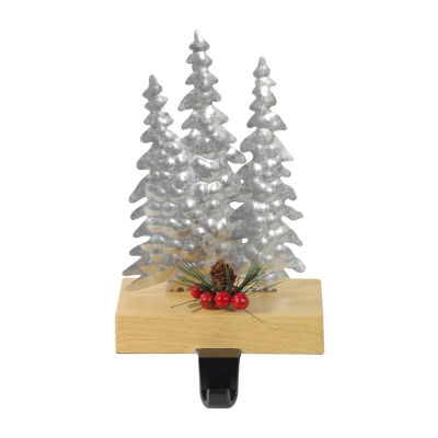 Northlight 8.5in Silver And Red Wooden Tree Christmas Stocking Holder
