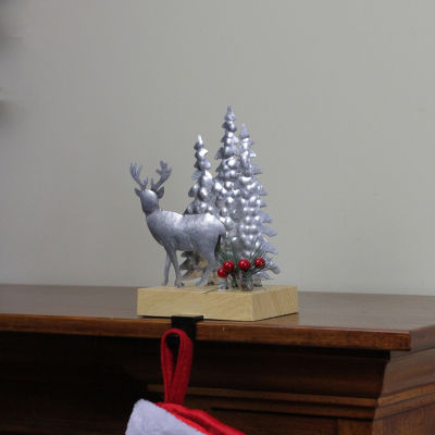 Northlight 8.5in Silver And Brown Galvanized Metal Deer With Tree Christmas Stocking Holder