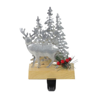Northlight 8.5in Silver And Brown Galvanized Metal Deer With Tree Christmas Stocking Holder