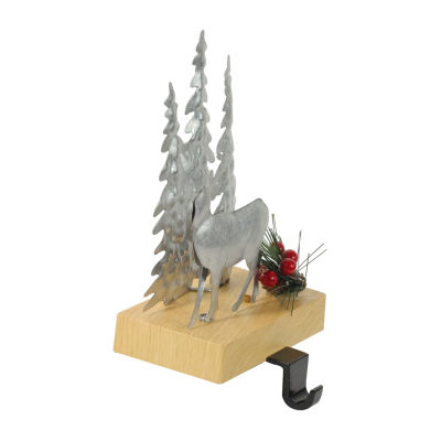 Northlight 8.5in Silver And Brown Galvanized Metal Deer With Tree Christmas Stocking Holder