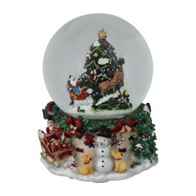 Northlight 6.75in Christmas Tree And Santa Claus Musical Round SnowGlobes
