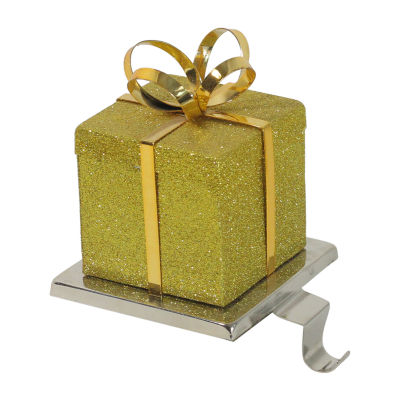 Northlight 6in Silver And Gold Glittered Gift Box Christmas Stocking Holder
