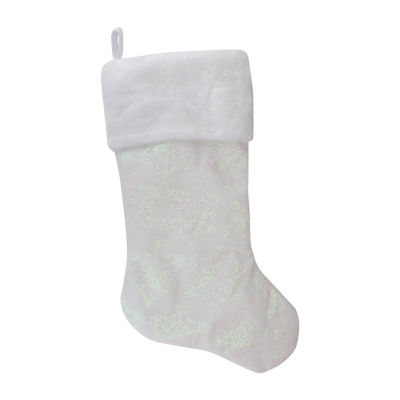 Northlight 22in Led White Iridescent Glittered Snowflake Christmas Stocking