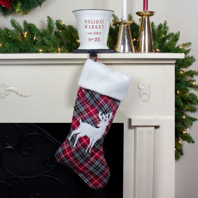 Northlight 20in Black And Red Tartan Reindeer  With Cuff Christmas Stocking