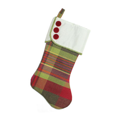 Northlight 19in Multi-Color Plaid  With Green And Yellow Trim And Red Buttons Christmas Stocking