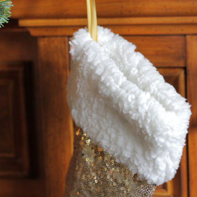 Northlight 18in Gold Paillette Sequins  With Sherpa Cuff Christmas Stocking