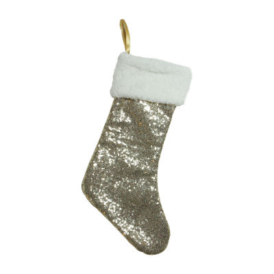 Northlight 18in Gold Paillette Sequins  With Sherpa Cuff Christmas Stocking