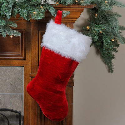 Northlight 20in Red And White Plush Traditional  With Cuff Christmas Stocking