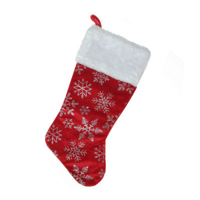 Northlight 20-Inch Red And Silver Glitter Snowflakes  With A Faux Fur Accent Christmas Stocking