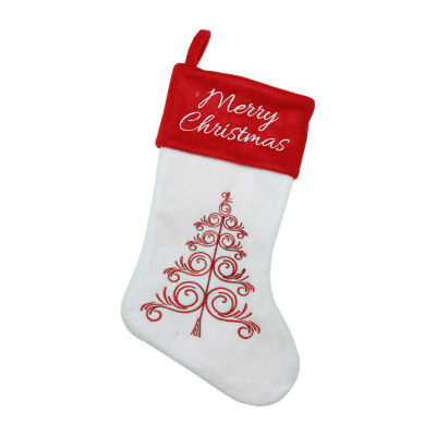 Northlight 15.5in White And Red Merry  With Cuff Christmas Stocking
