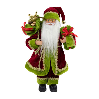 12'' Red and Green Santa Claus with Gift Bag Christmas Figure