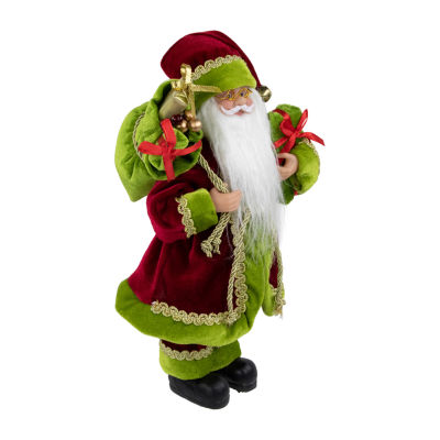 12'' Red and Green Santa Claus with Gift Bag Christmas Figure