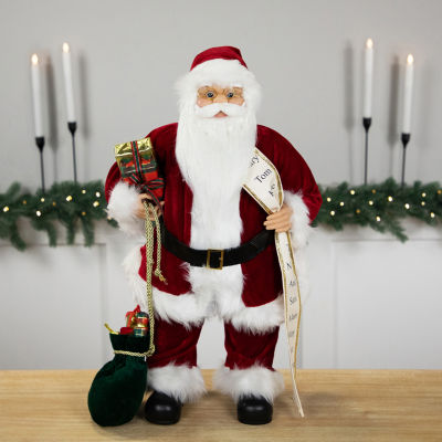 24'' Red Traditional Standing Santa Claus Christmas Figure with Name List and Gift Boxes