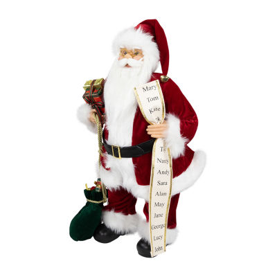 24'' Red Traditional Standing Santa Claus Christmas Figure with Name List and Gift Boxes