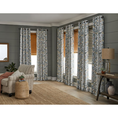 Linden Street Bayshore Print Energy Saving 100% Blackout Grommet Top Single Curtain Panel