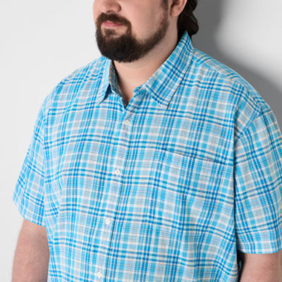 St. John's Bay Madras Big and Tall Mens Classic Fit Short Sleeve Plaid Button-Down Shirt