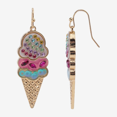 Bijoux Bar Gold Tone Ice Cream Multi Color Glass Drop Earrings