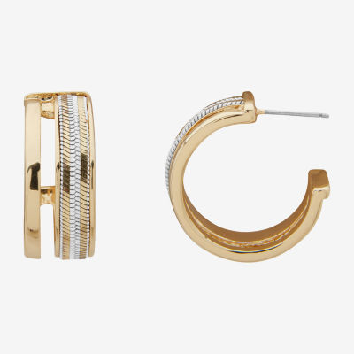 Worthington Gold Tone & White Womens 22.9mm Hoop Earrings