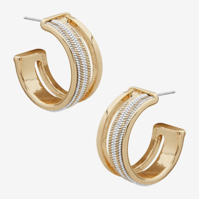 Worthington Gold Tone & White Womens 22.9mm Hoop Earrings