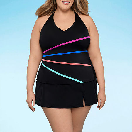 Sonnet Shores Striped Tankini Swimsuit Top-Plus, 16w, Black