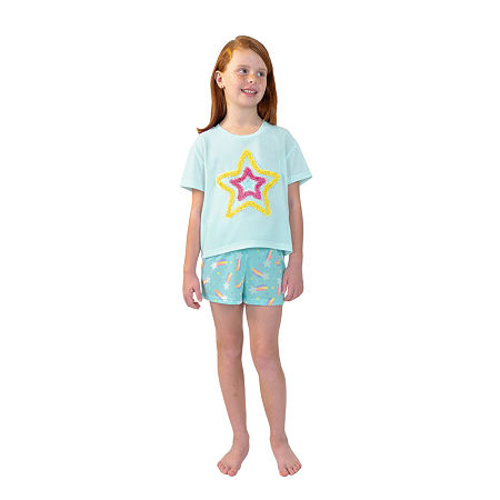 Dots & Dreams Girls Round Neck Short Sleeve 2-pc. Pajama Sets, 3x-large (22.5) Plus, Blue