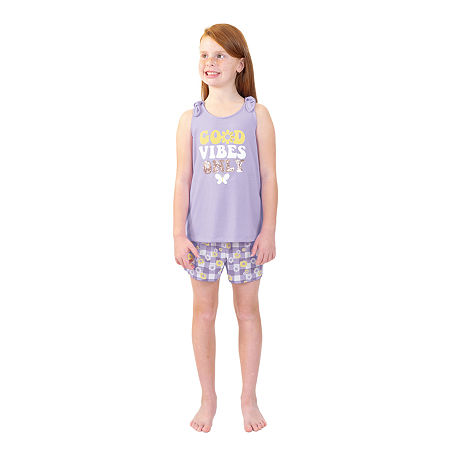 Dots & Dreams Girls Round Neck Sleeveless 3-pc. Pajama Sets, Xx-small (4-5), Purple