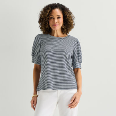 Liz Claiborne Textured Womens Crew Neck Short Sleeve Blouse